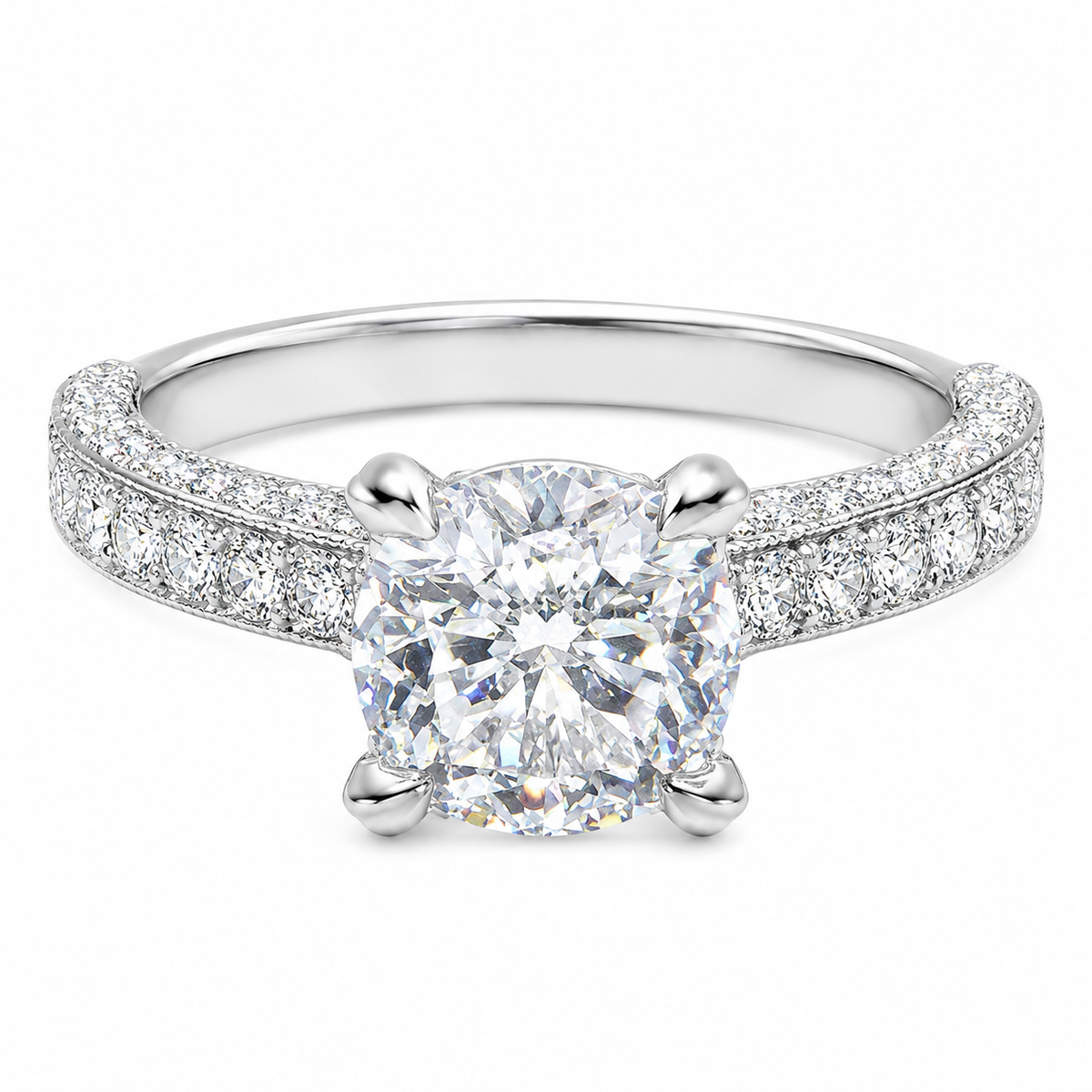 Platinum pavé engagement ring with brilliant diamond