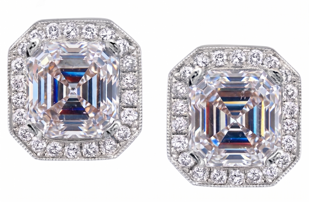 2.60 Ctw Asscher Cut Halo Diamond Earrings G Color VS1 GIA Certified