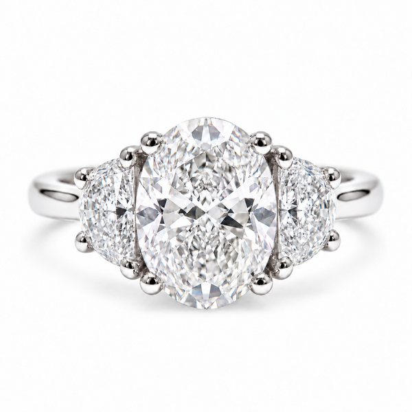 Trilogy Oval Cut with Half Moons Three-Stone Ring
