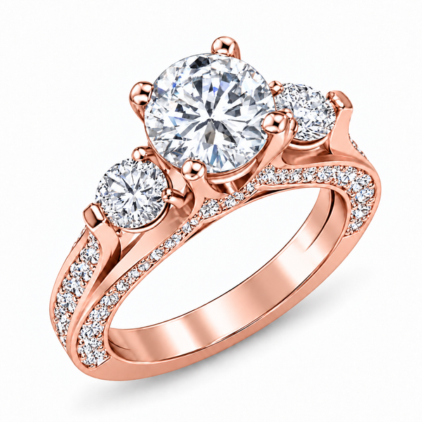 Three-Stone Engagement Ring H Color VS1 GIA Certified (2.0 Ct. Center)