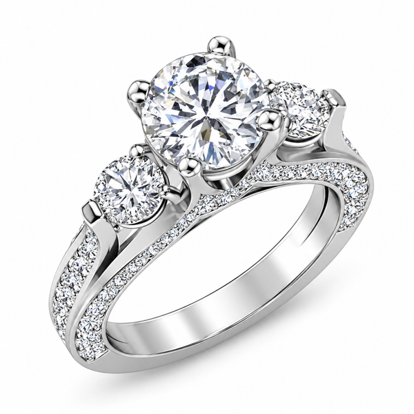 Three-Stone Engagement Ring H Color VS1 GIA Certified (2.0 Ct. Center)
