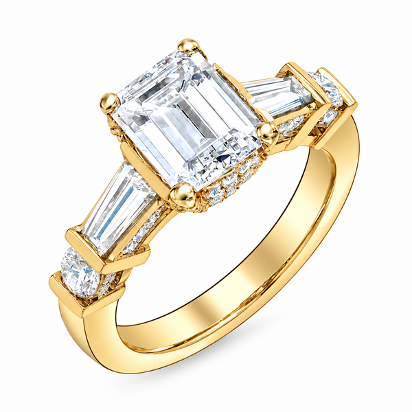 Emerald Cut Ring Hidden Halo & Baguettes F Color VS1 GIA Certified (5.00 Ct. Center)