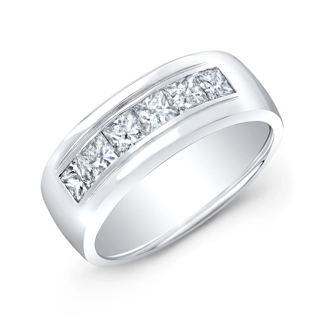 Lab Grown Men's Band Princess Cut Channel Set 8mm Width