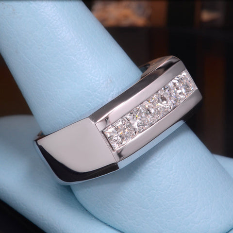 1.25 Ct. Men's Diamond Ring Channel Set Princess Cut 8mm Width