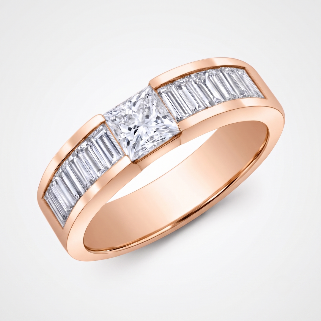 2.90 Ctw Princess & Baguette Men's Ring F Color VS1 GIA Certified