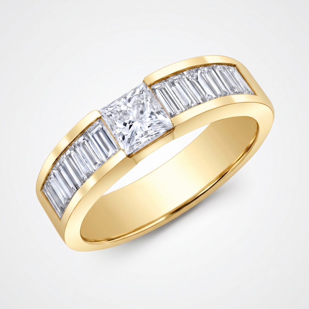 2.90 Ctw Princess & Baguette Men's Ring F Color VS1 GIA Certified