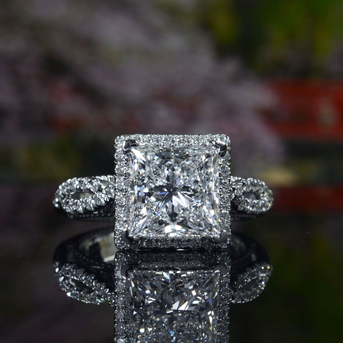 Princess cut twisted engagement ring