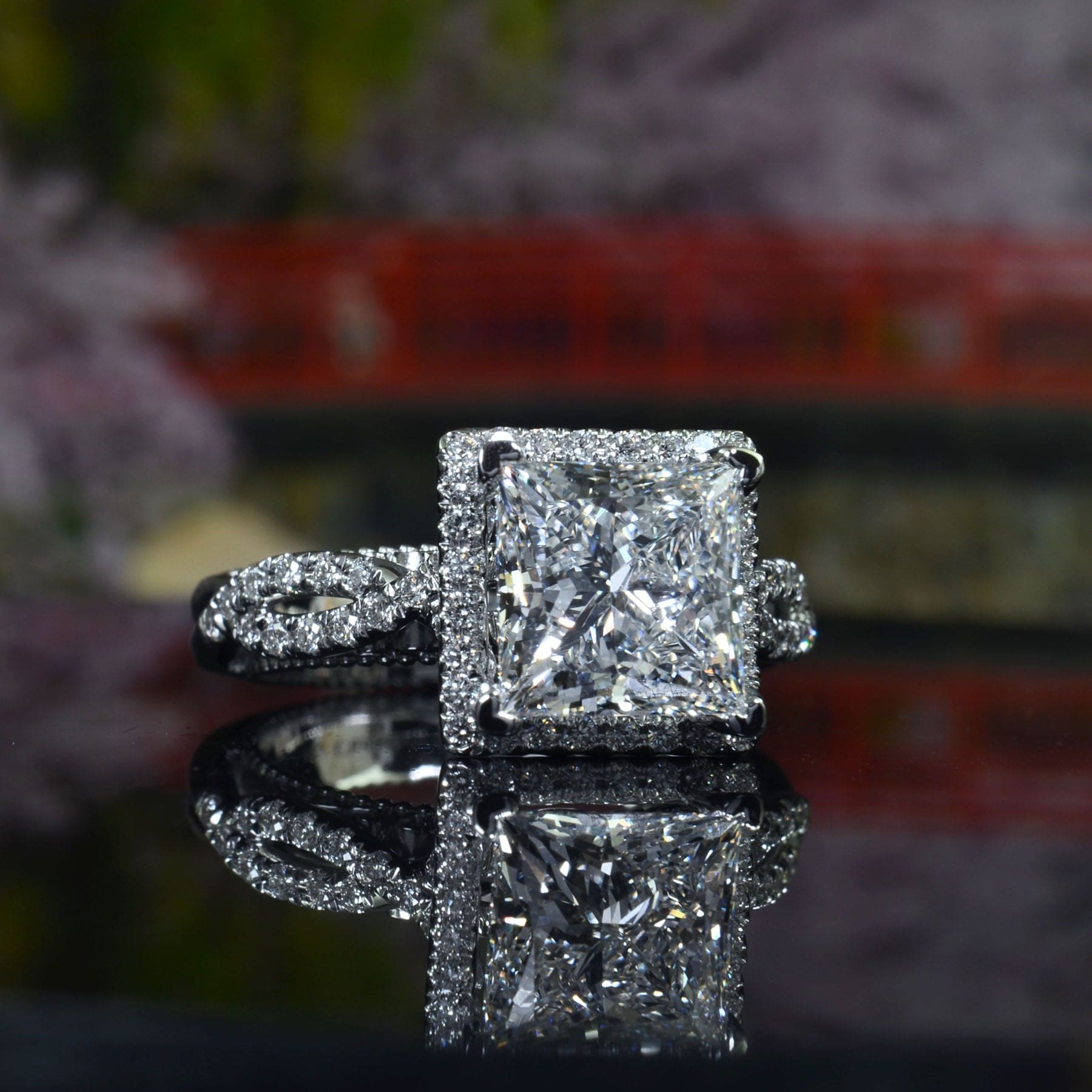Princess Cut Twisted Engagement Ring, 2.6 ct E VVS2 GIA 18K Yellow Gold
