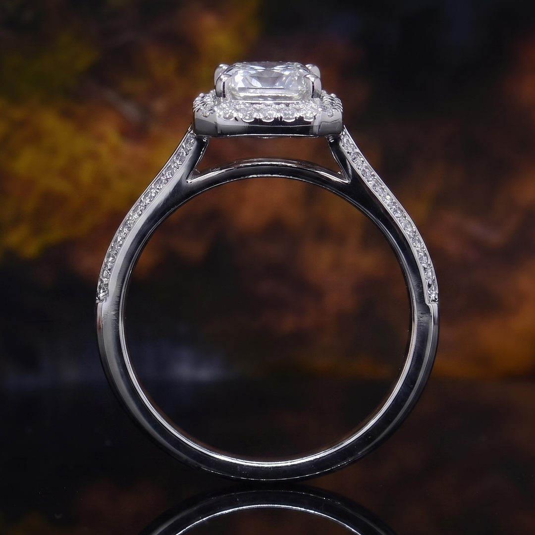1.30 Ctw Halo Princess Cut Split Shank Diamond Ring F Color VVS2 GIA Certified