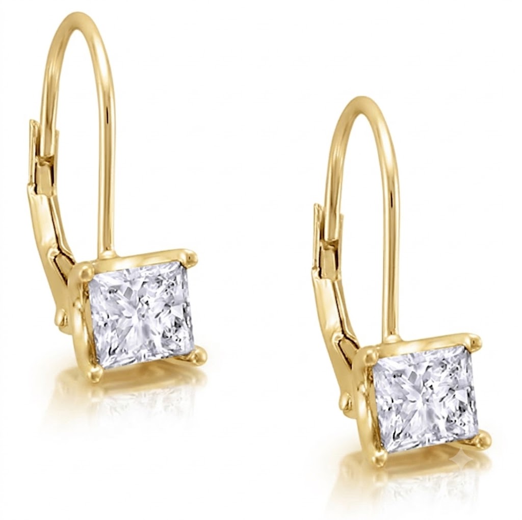 Lab Grown Princess Cut Lever Back Diamond Earrings F,VS1 IGI Certified