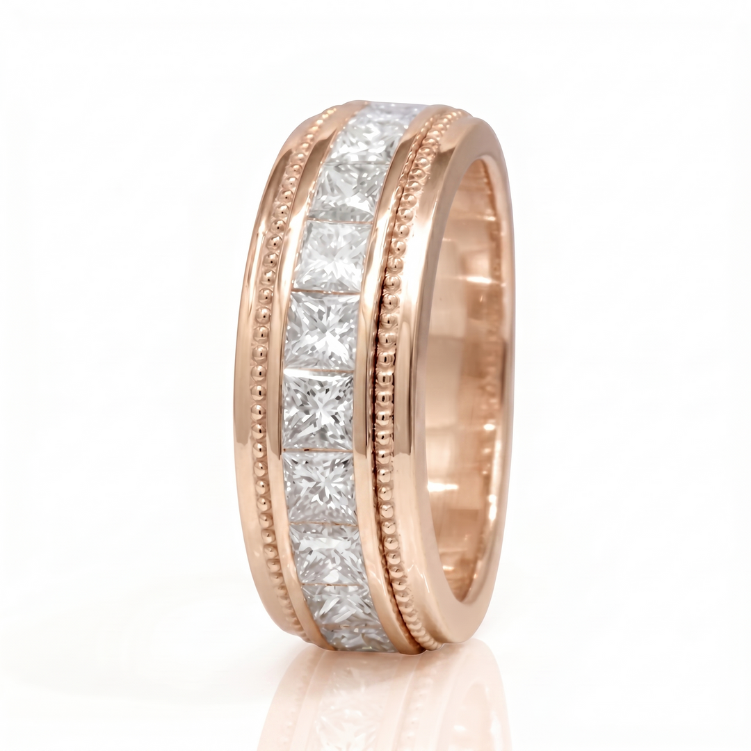 Lab Grown Princess Cut 10-Stone Channel Set Men's Band  7mm Width (1.25 Ctw)