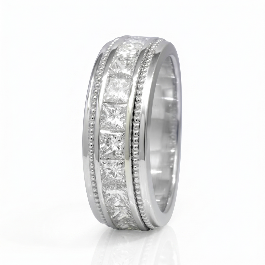 Lab Grown Princess Cut 10-Stone Channel Set Men's Band  7mm Width (1.25 Ctw)