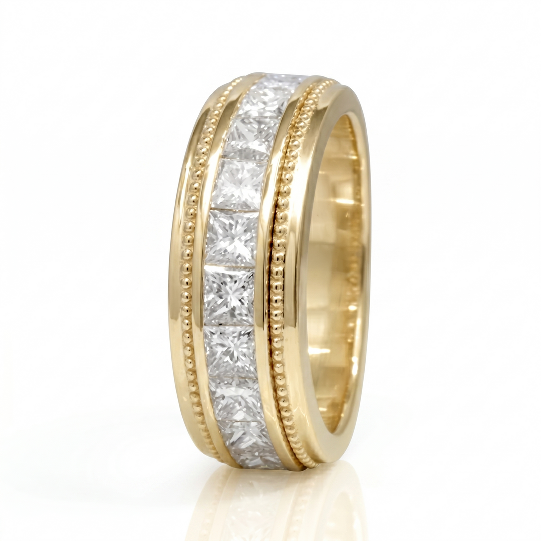 Lab Grown Princess Cut 10-Stone Channel Set Men's Band  7mm Width (1.25 Ctw)