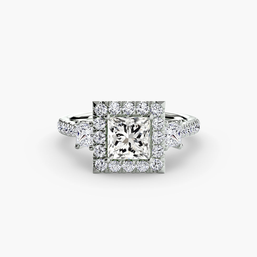 Three-Stone Ring with Halo 2