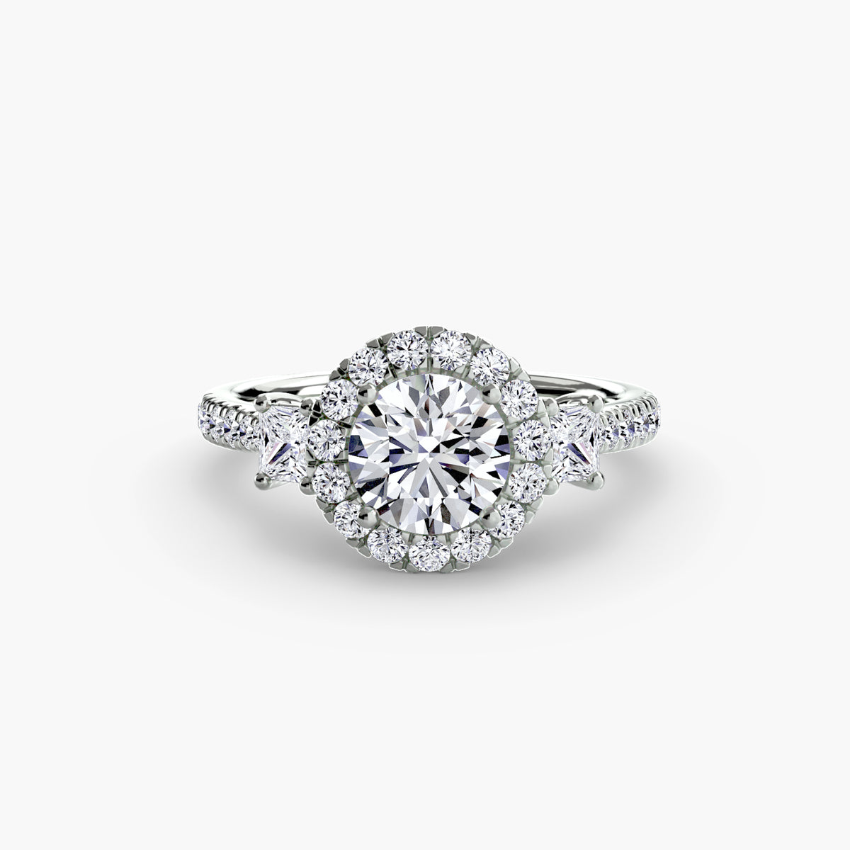 Three stone ring with halo 2