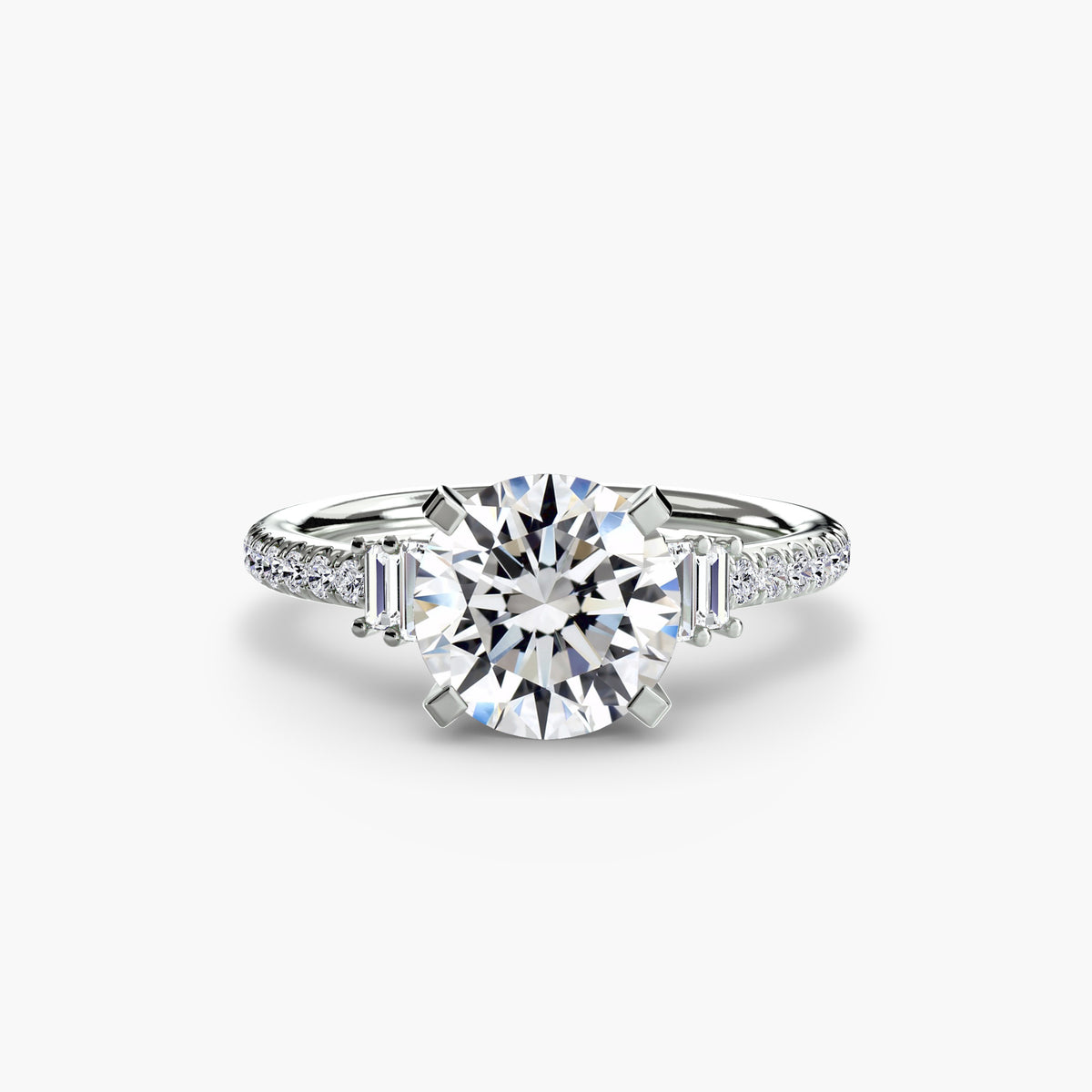 Solitaire with baguettes & pavé on the shank