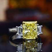 7.70 Ctw Fancy Light Yellow Radiant Cut & Trapezoid Diamond Engagement Ring VS1 GIA