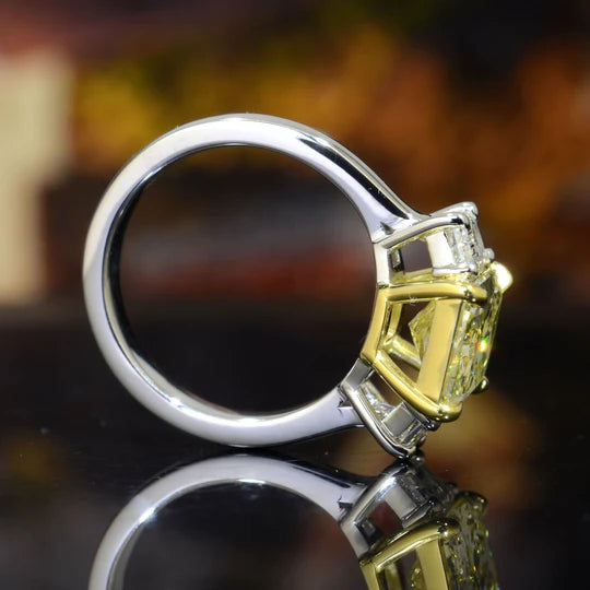 Lab Grown Yellow Radiant & Step Cut Trapezoids 3-Stone Ring VVS2 IGI Certified