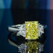 3.00 Ctw Fancy Yellow Radiant & Half Moons Classic 3 Stone Ring VS1 GIA