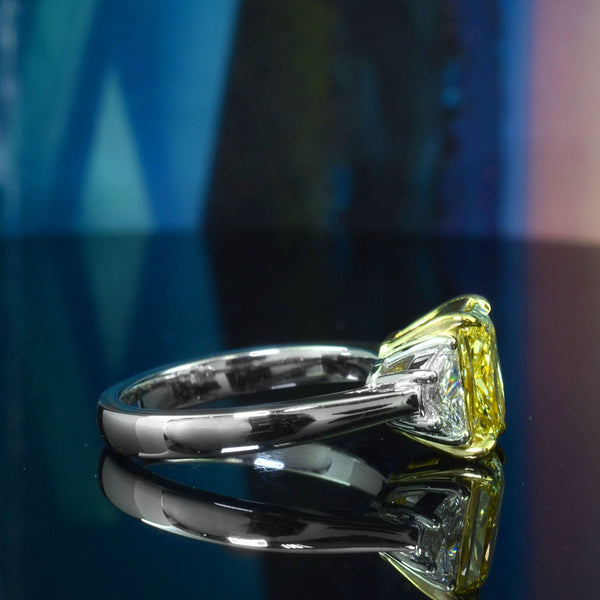 4.50 Ctw Fancy Intense Yellow Elongated Radiant & Half Moons 3 Stone Ring VS1 GIA