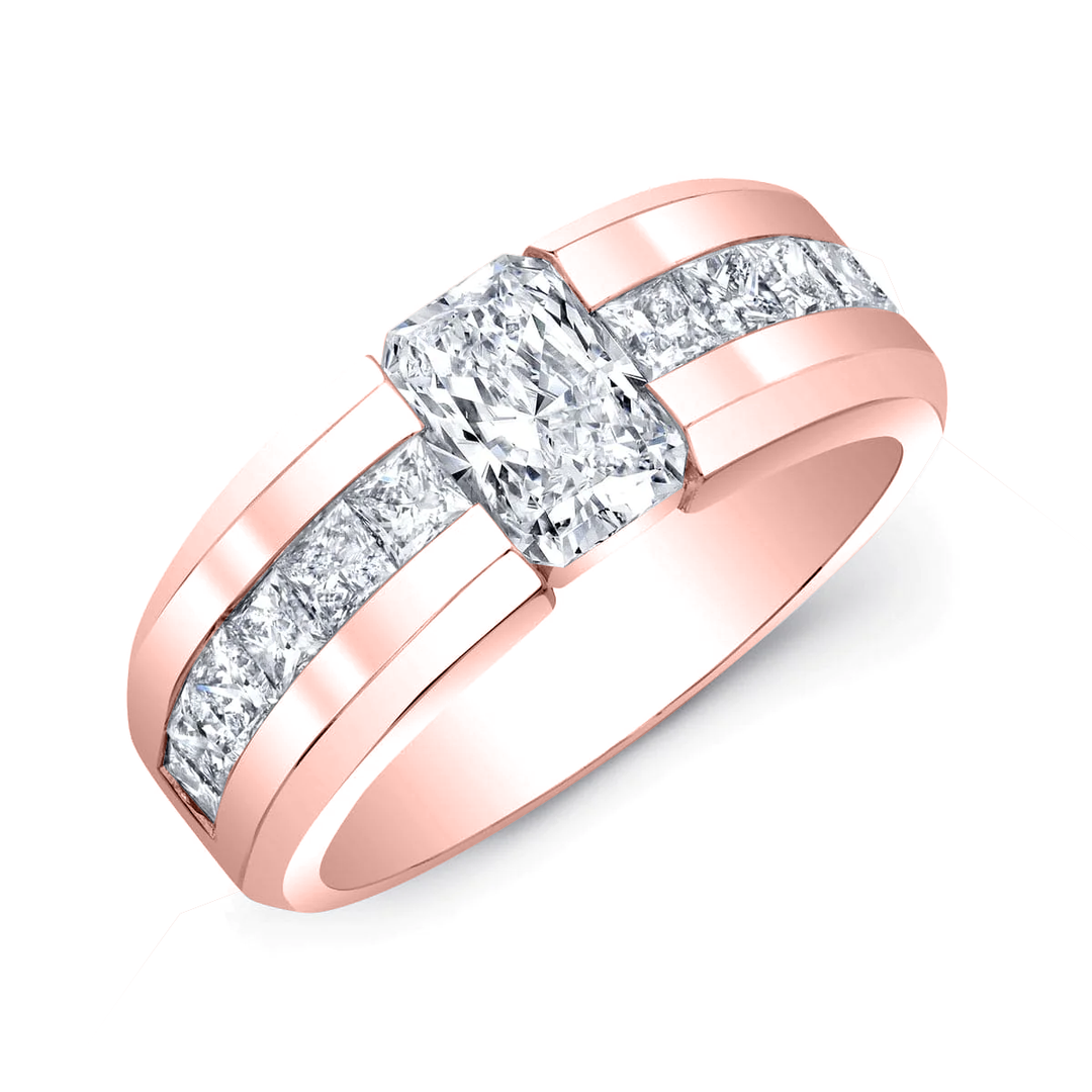 Lab Grown Men's Elongated Radiant Cut Beveled Edge Ring IGI Certified