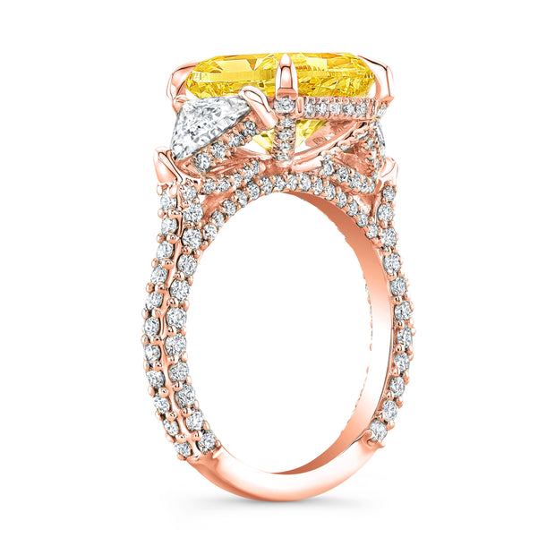 4.80 Ctw Fancy Intense Canary Radiant Cut  & Trillion Hidden Halo Ring VS1 GIA