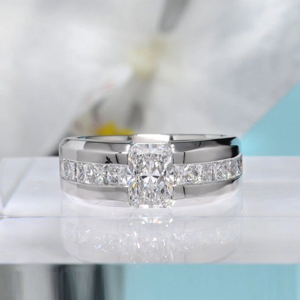 Lab Grown Men's Rectangular Radiant Cut and Princess Beveled Edge Ring IGI Certified