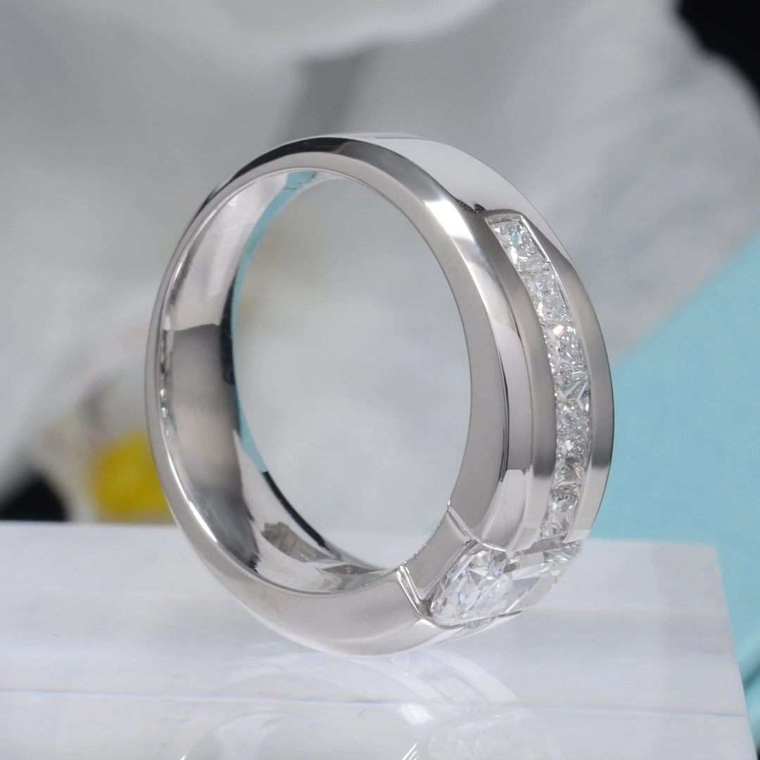 Lab Grown Men's Elongated Radiant Cut Beveled Edge Ring IGI Certified