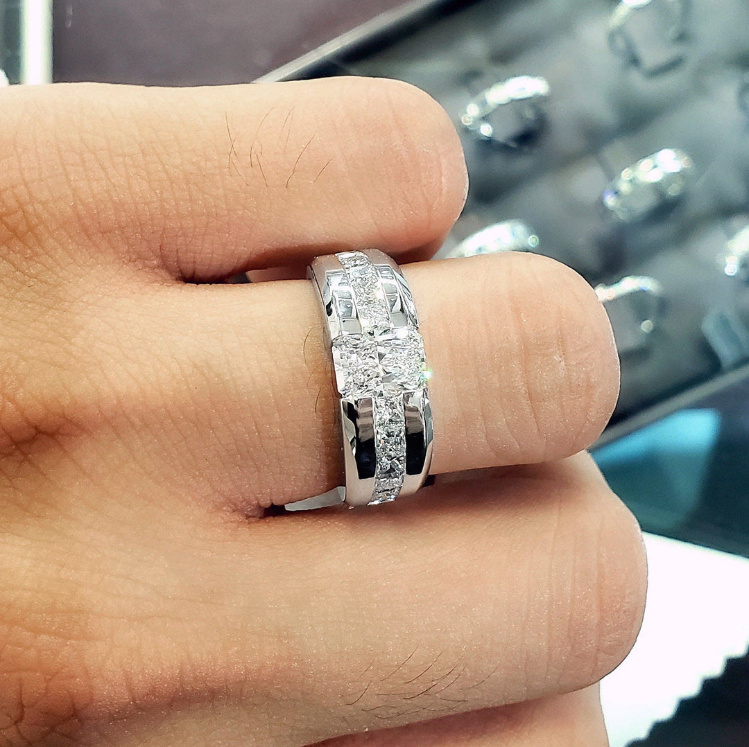 2.20 Ctw. Men's Radiant Cut Diamond Ring Channel Beveled Edge F Color VS2 GIA Certified