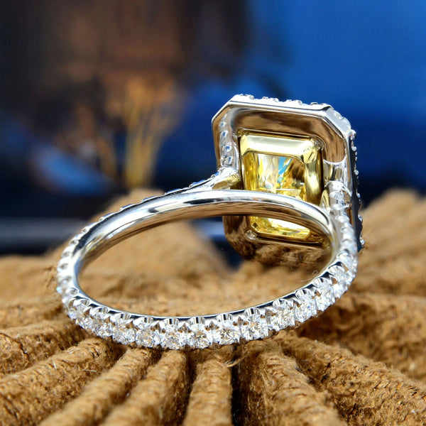 2.40 Ctw Halo Fancy Intense Yellow Elongated Radiant Cut Eternity Ring VS1 GIA
