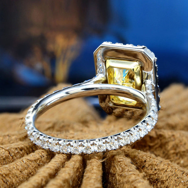 2.40 Ctw Halo Fancy Intense Yellow Elongated Radiant Cut Eternity Ring VS1 GIA