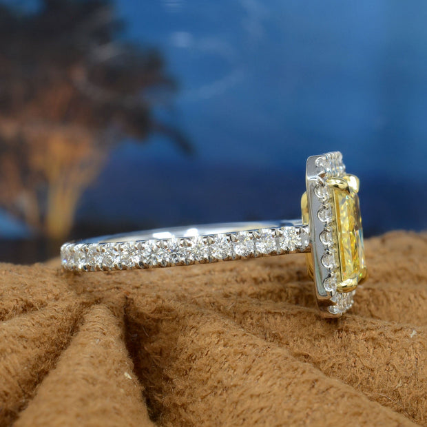 2.40 Ctw Halo Fancy Intense Yellow Elongated Radiant Cut Eternity Ring VS1 GIA