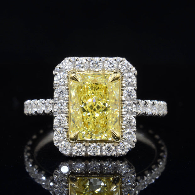 2.40 Ctw Halo Fancy Intense Yellow Elongated Radiant Cut Eternity Ring VS1 GIA