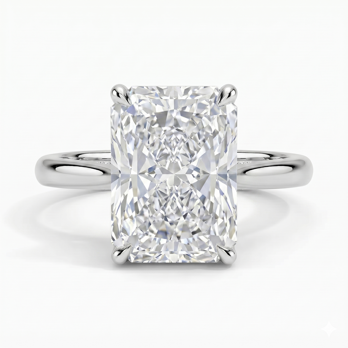 Radiant cut hidden halo ring in white gold 
