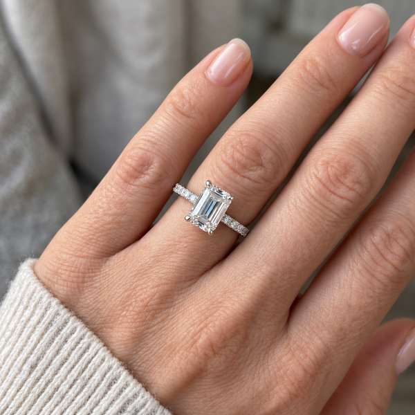 Elongated Center Solitaire Hidden Halo for Emerald Cut
