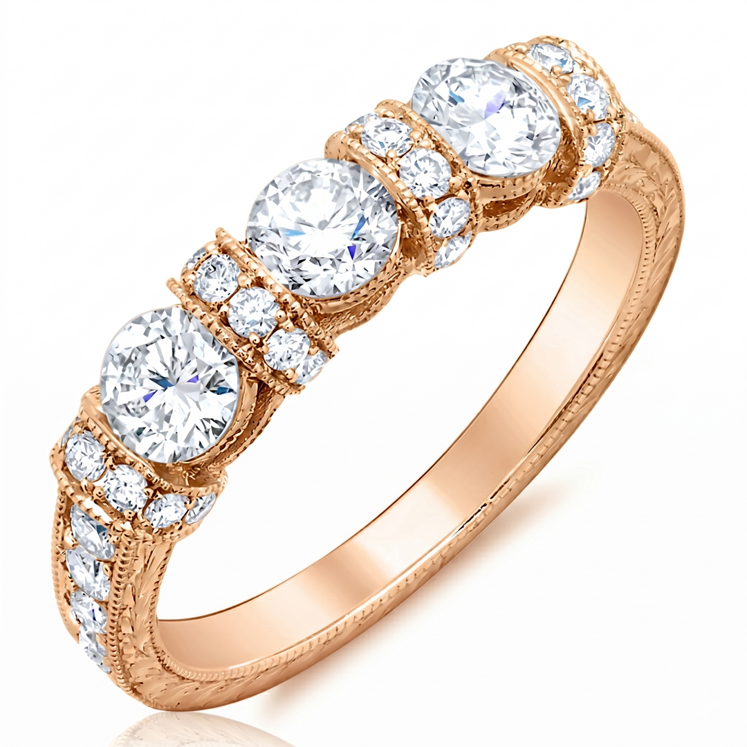 Art Deco Round Cut Diamond Wedding Band (0.75 Ctw)