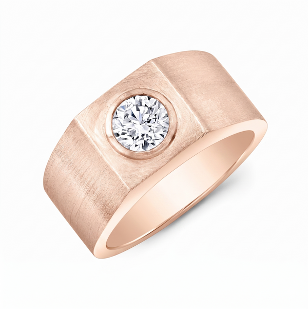 Round diamond Bezel set Men's Ring in rose gold