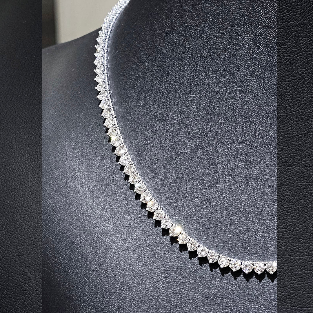 22.11 Ctw. Round Cut Lab Grown Diamond Tennis Necklace 3 Prong Style