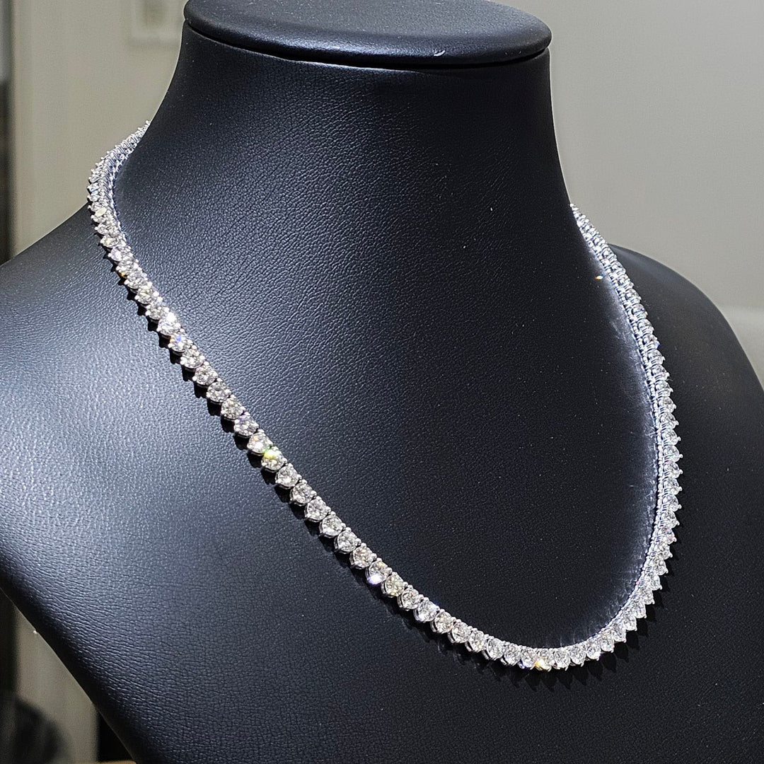 22.11 Ctw. Round Cut Lab Grown Diamond Tennis Necklace 3 Prong Style