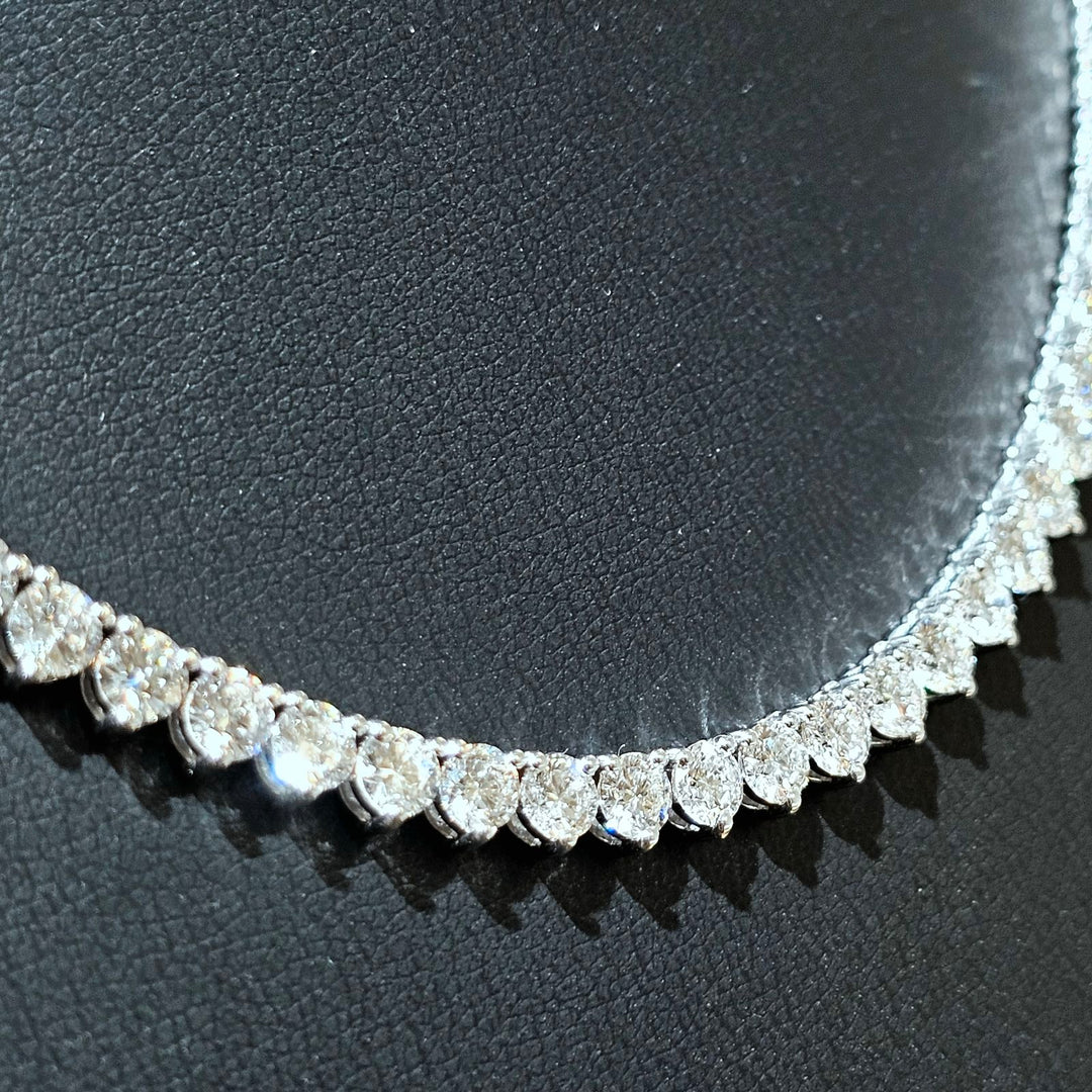 22.11 Ctw. Round Cut Lab Grown Diamond Tennis Necklace 3 Prong Style