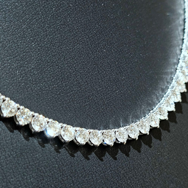 22.11 Ctw. Round Cut Lab Grown Diamond Tennis Necklace 3 Prong Style
