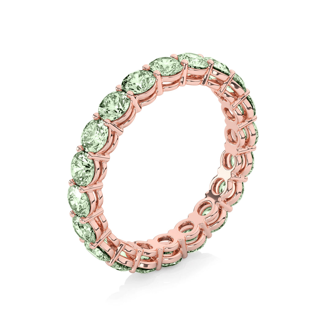 Fancy Intense Green Round cut Eternity Band in rose gold