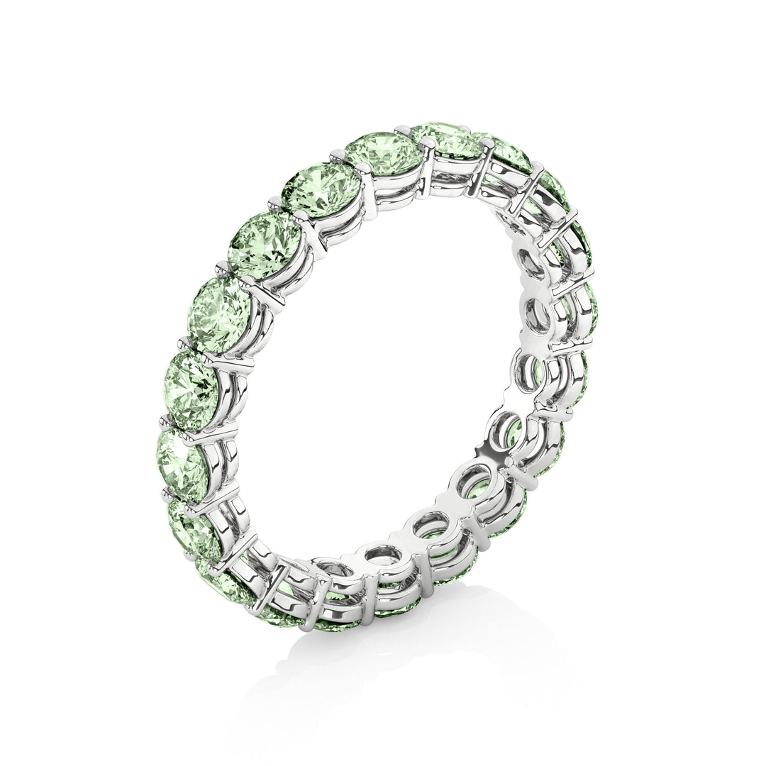 Fancy Intense Green Round cut Eternity Band in white gold