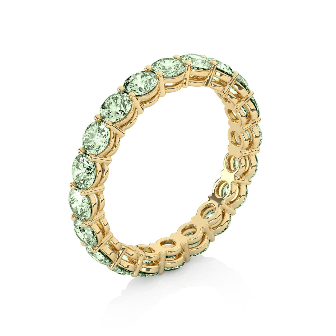 Fancy Intense Green Round cut Eternity Band in yellow gold