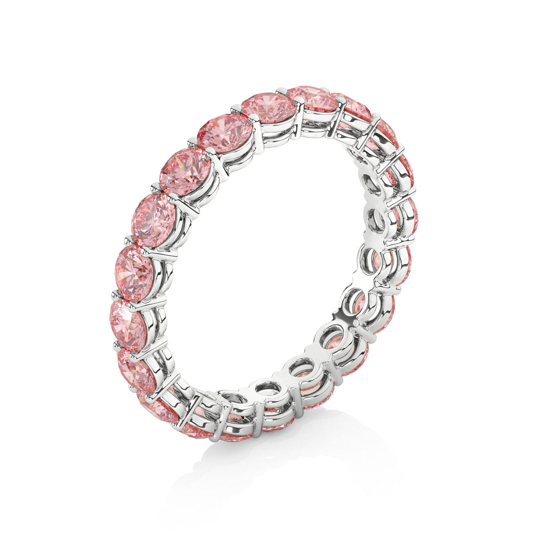Fancy Intense Pink Round Cut Diamond Eternity Band in white gold