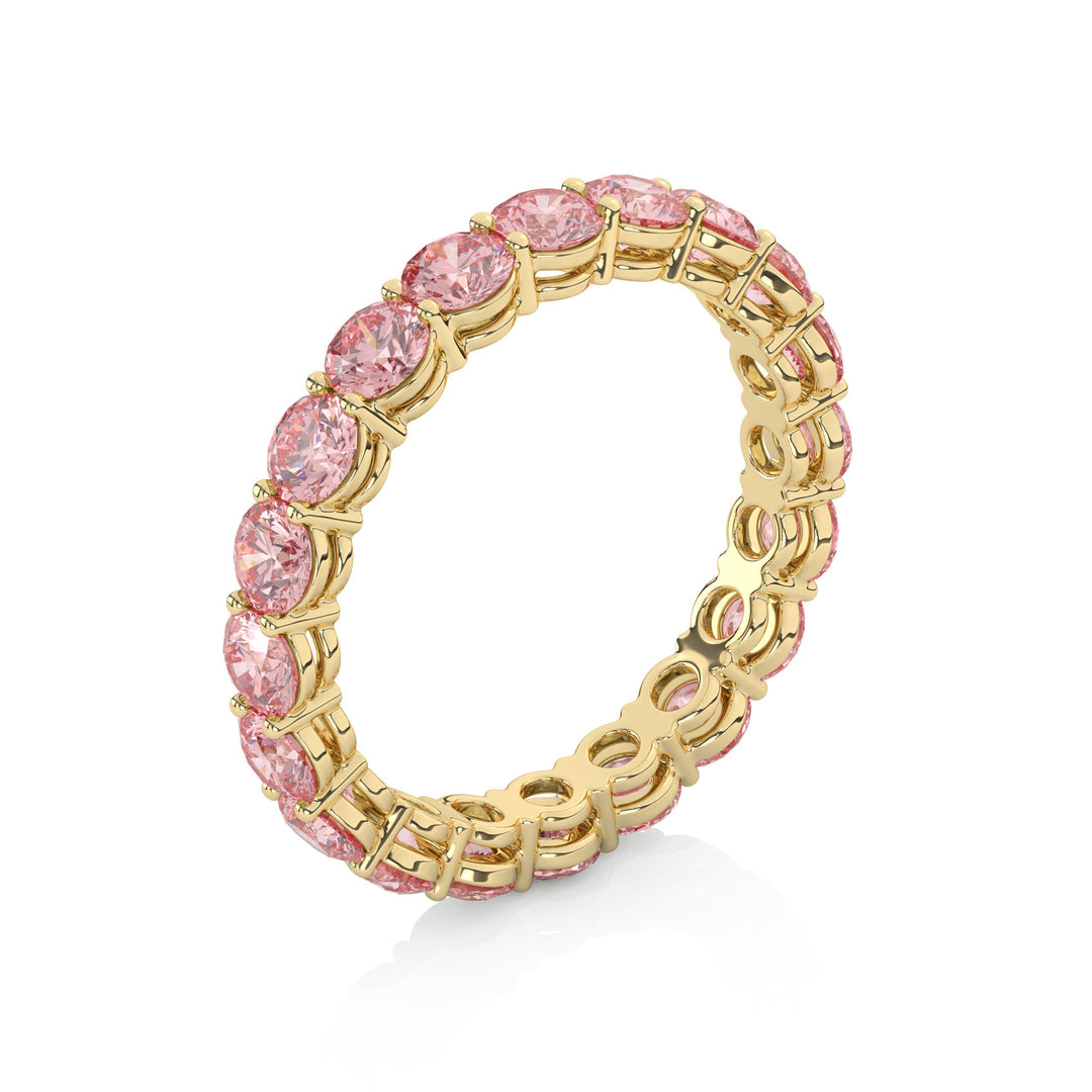 Fancy Intense Pink Round Cut Diamond Eternity Band in yellow gold