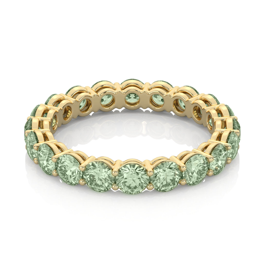 Fancy Intense Green Round cut Eternity Band in yellow gold