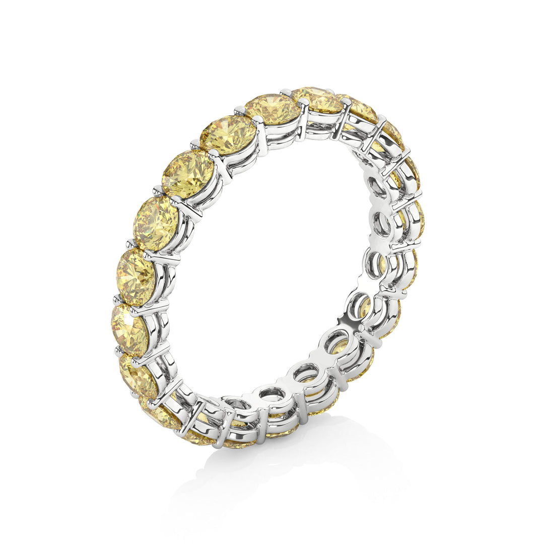Fancy Intense Yellow Round Cut Eternity Band in white gold