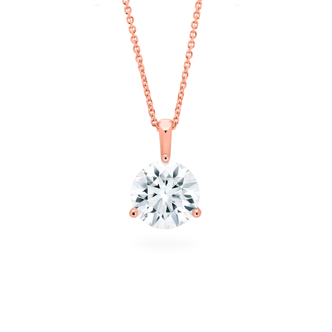 Round cut diamond 3-Prong pendant with chain in rose gold