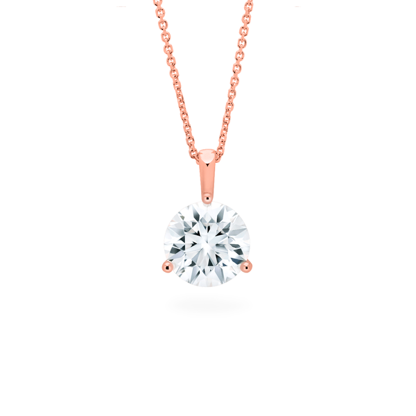 Round cut diamond 3-Prong pendant with chain in rose gold